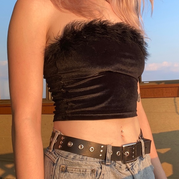 Dolls Kill Tube Top Velvet Feather - Picture 3 of 7